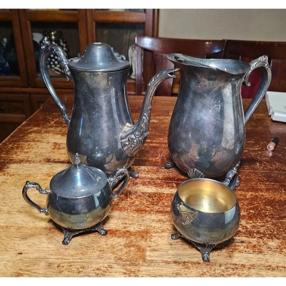 SILVER Vintage Serving Set Tea And Coffee With Creamer and Sugar bowls set